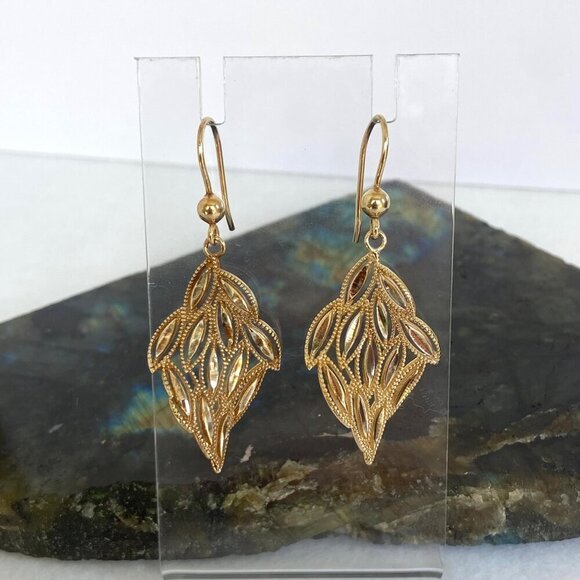 Dyadema Italy Gold Vermeil Sterling Silver 925 Diamond Cut Dangle Drop Earrings - Picture 7 of 16
